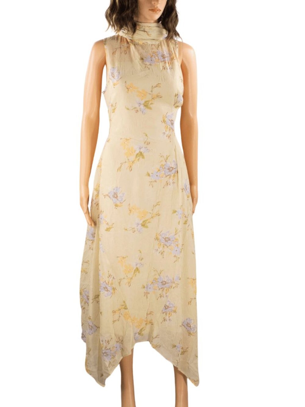Arose Studio Yellow Floral Halter Maxi Dress with Attached Scarf NWT Medium